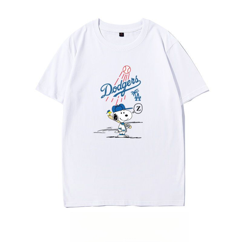 Snoopy Áo thun cotton ngắn tay vẽ tay Snoopy chữ Joker dành cho nam và nữ trẻ