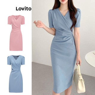 Lovito Váy thanh lịch Váy xếp ly trơn dành cho nữ L87ED086 (Nhiều màu)