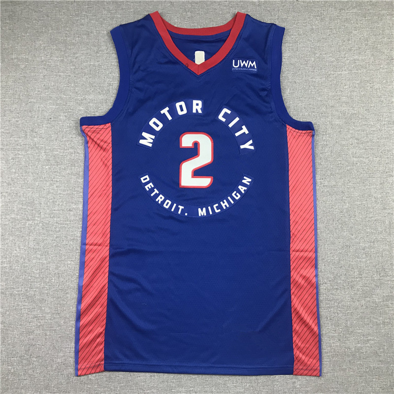 Áo bóng rổ Ganning thêu Detroit Pistons Pattern-Blue
