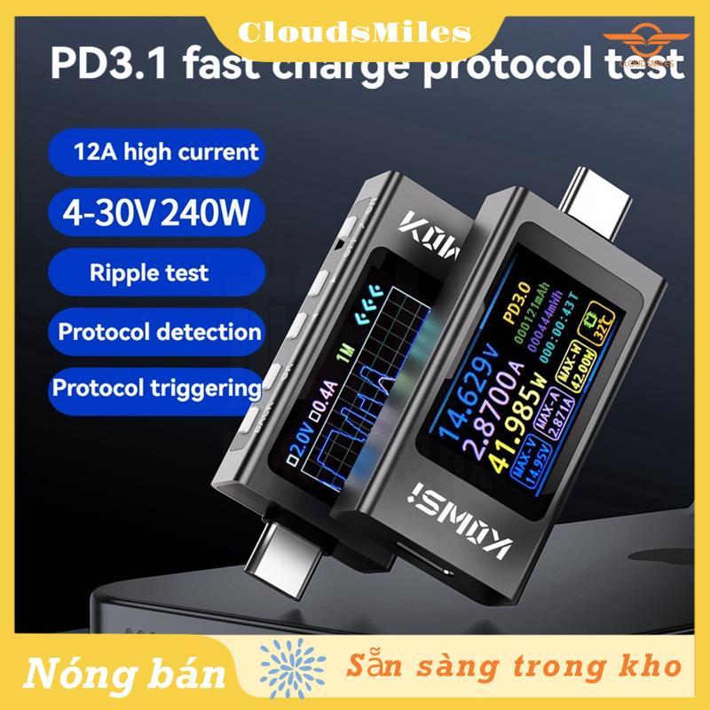 [CloudsMiles] Máy kiểm tra Type-C KWS-X1 DC 3.3-36V 0-12A Máy đo phát hiện dòng điện áp kỹ thuật số 
