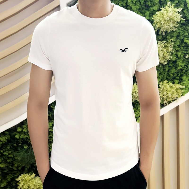 Bán Hàng Sẵn Có Hollister Seagull Nhãn Nhỏ In Áo Thun Nam 100% Cotton Màu Trơn Đơn Giản Đa Năng Cơ B