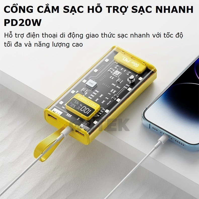 [NEW] Sạc Dựng Phòng Trong Suốt 30000mAh Với 2 Cổng Sạc Nhanh 22.5w và PD 20W Kèm 4 Đầu Sạc Màn Hình LED- DL Tech | BigBuy360 - bigbuy360.vn