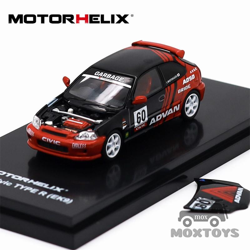 Motorhelix 1: 64 Civic TYPE R (EK9) Xe mô hình đúc màu đỏ đen