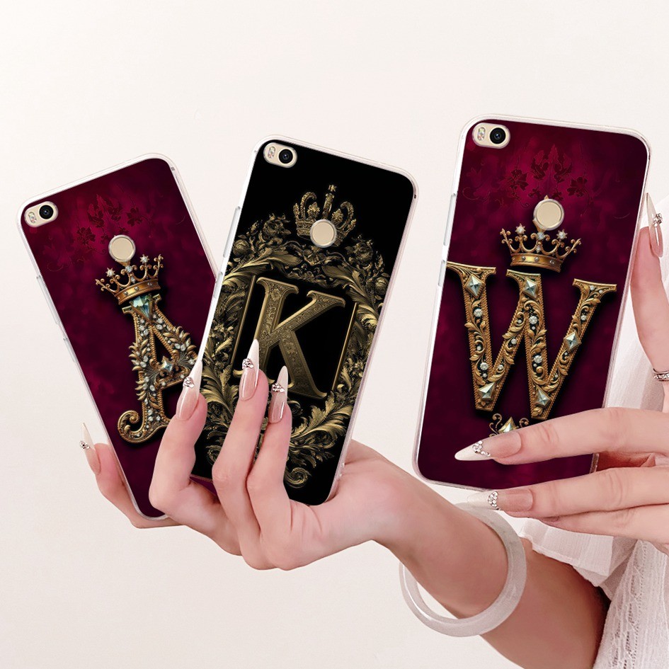 Dành Cho Xiaomi Mi Max 2 Vỏ Thời Trang Chữ Cái Ban Đầu Vương Miện Mềm Silicone Trong Suốt TPU Vỏ Bảo