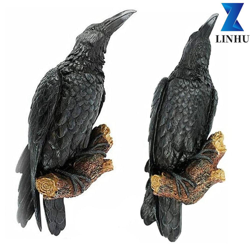 Tượng LINHU Raven, Tượng Chim Đen Nhựa, Trang Trí Động Vật Thực Tế Raven Thú Vị Ngoài Trời