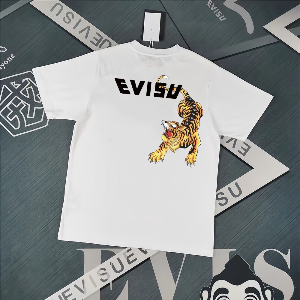 EVISU Áo hoodie nam nữ 6XL cổ tròn tay ngắn, phong cách cổ điển, thoải mái thoáng khí