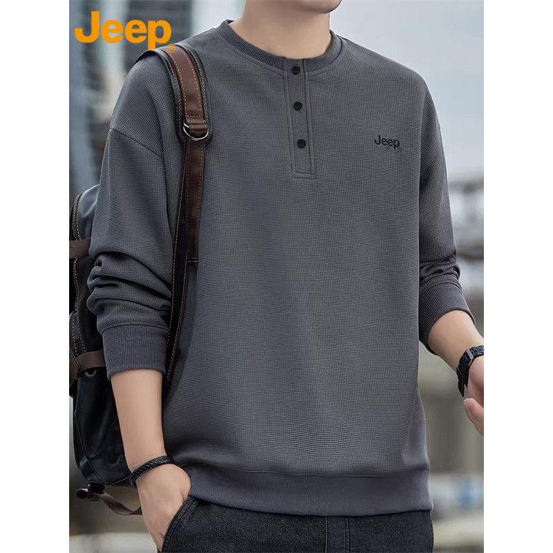 Jeep Jeep Áo Nam Xuân Thu Phong Cách Mới Cổ Henry Rời Retro Mỹ Dài Tay Áo Thun Tất Cả-