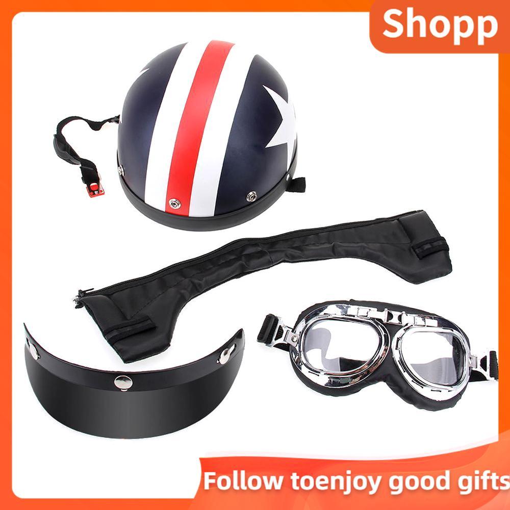 shopp1 Mũ bảo hiểm xe đạp nửa mở có kính che mặt Khăn quàng cổ Biker Scooter Touring