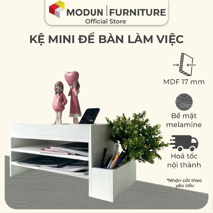 Kệ để bàn decor trang trí màu trắng MODUN-pm006 chất liệu picomat chống thấm có thể dùng trong nhà t