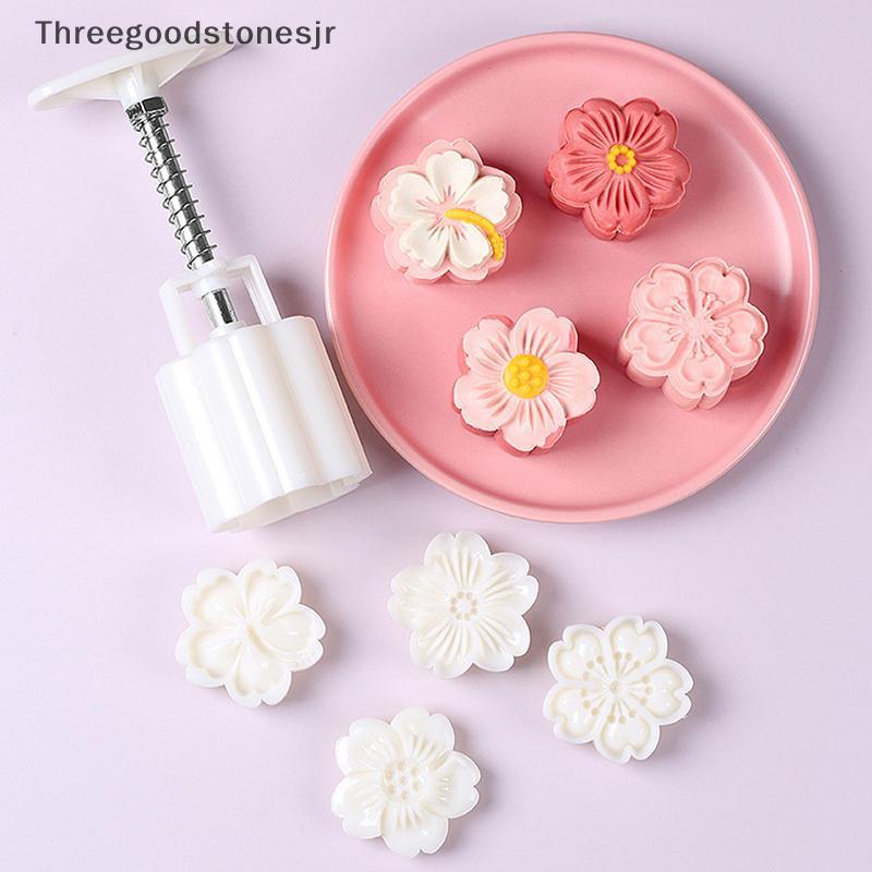 TGS 4 Cái / bộ Khuôn Bánh Trung Thu Hoa Anh Đào Hoa Hoa Sakura Họa Tiết Tem Tay Bấm Khuôn Pít Tông Bánh Ngọt Dụng Cụ JR
