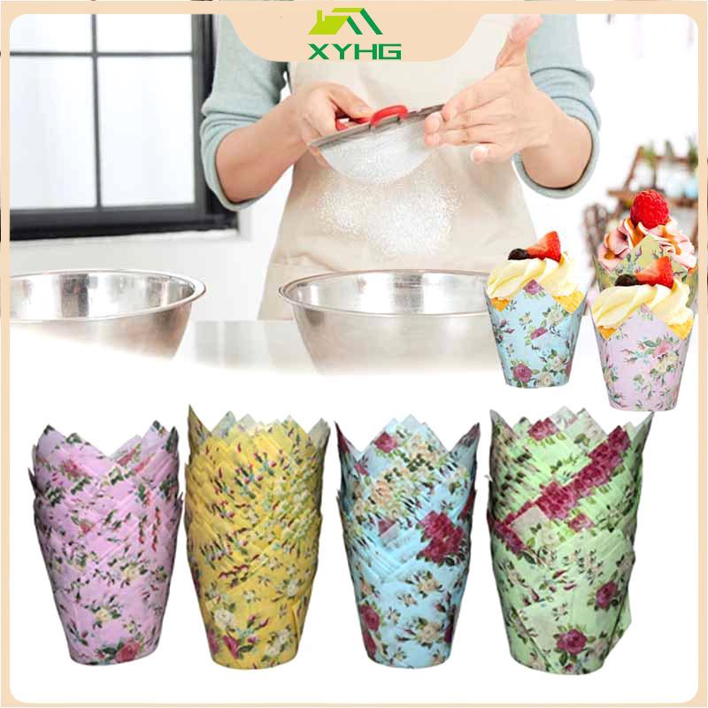 {XYHG} 50 Chiếc Hoa Văn Tulip Muffin Cupcake Cốc Giấy Chống Dầu Cupcake Lót Nướng Muffin Cup Dụng Cụ