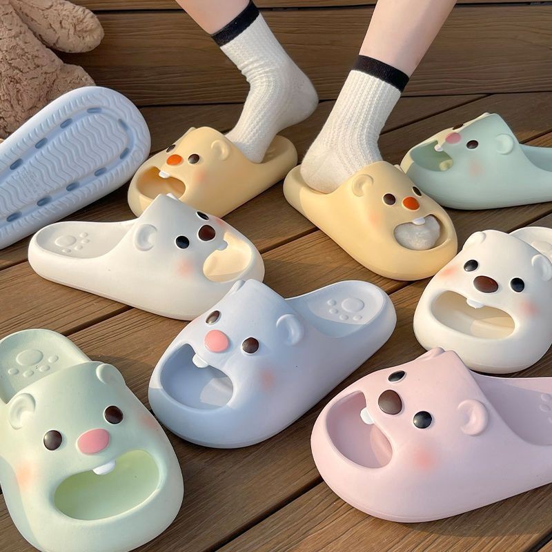 Hoạt Hình Dễ Thương Sữa fufu Little Beaver Flip-Flops Nữ Thời Trang Trăm#现货可爱卡通奶fufu小海狸一字拖鞋女时尚百