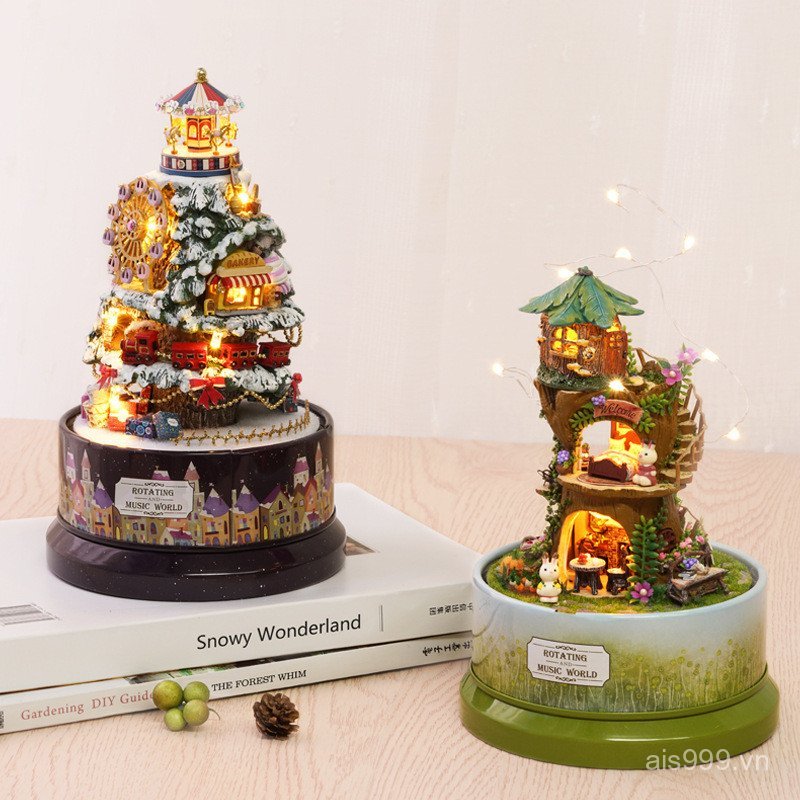 HWEL [New Products in Stock]Smart House DIY Rotating Music World in a Small House Handmade Creative 