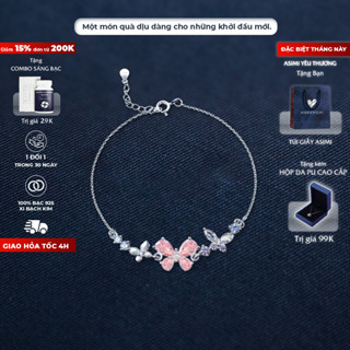 Lắc tay bạc Ý S925 Cánh Hồng Asimi, Lắc tay bạc nữ nhẹ nhàng nữ tính Rosé Wings LT53