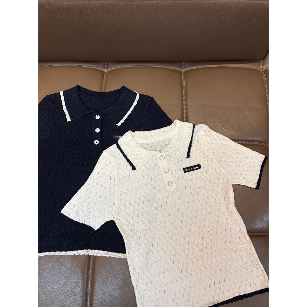 ZE2F MIUMIU Spring new women's clothing, street fashion, hollowed-out and breathable POLO Women's sh