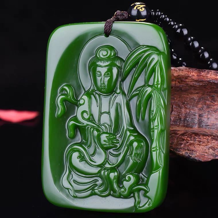 Pdd / / 3.20.7 Xinkeng Hetian Jade Jasper Tre Guanyin Mặt dây chuyền Nam Nữ Phong cách Jasper Square