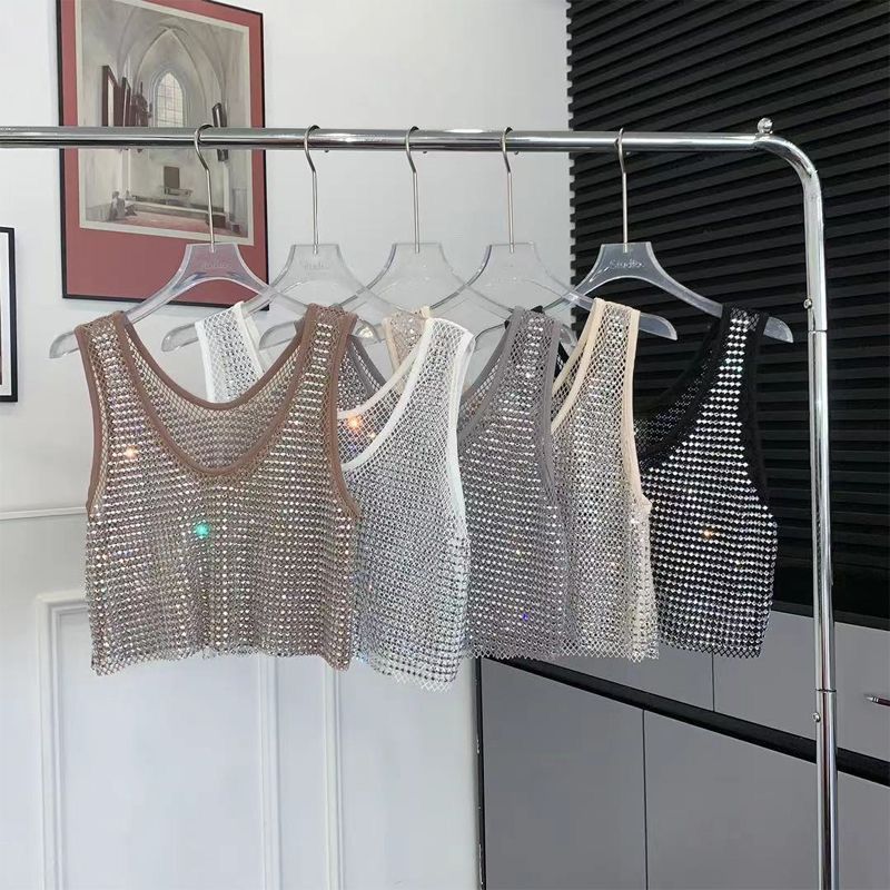 Hàng Công Nghiệp Nặng Kim Cương Nóng Rỗng Áo Vest Ngắn Top Nữ Sang Trọng Bán Chạy Hiệu Suất 2025 Ou 