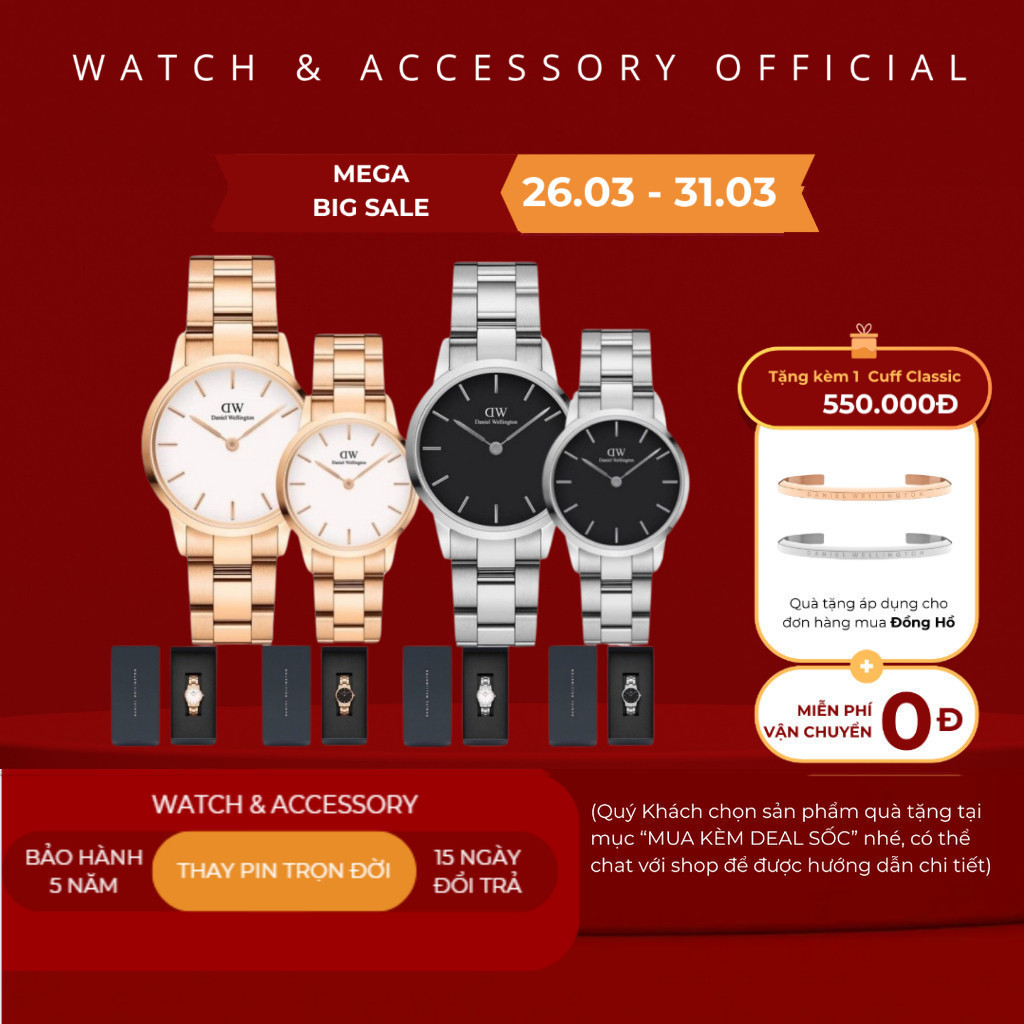 [Tặng Kèm Hộp Nơ] Đồng hồ Nam Nữ Daniel  Iconic Link Silver Rosegold / Black White - D_WSTORESG.