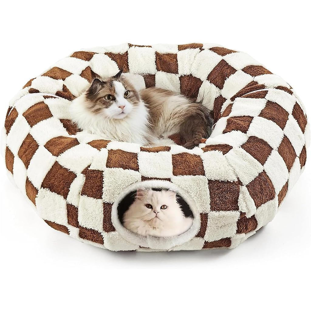 Giường Đường Hầm Cho Mèo Có Đệm Có Thể Giặt Cho Mèo Trong Nhà, Đồ Chơi Ống Hang Donut Cho Mèo Con Ch