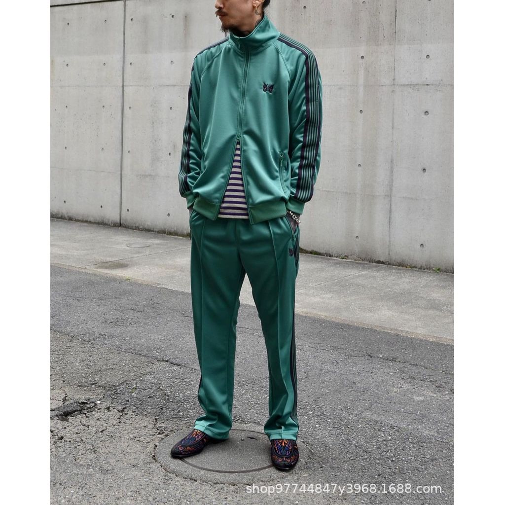 DIXI Needles track Joint Name STUDIOUS Loose-fitting high street fashion unisex pants in green