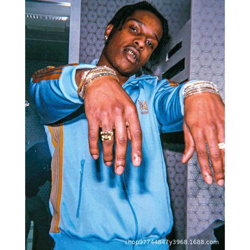 DPB7 Needles Yellow embroidered ribbon loose-fit popular stand-up collar trendy jacket for men and w