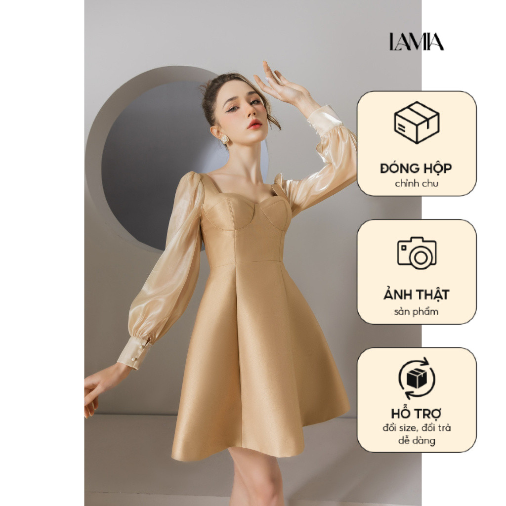 Đầm tiệc Lamia LUXD031 màu be dáng mini điệu đà