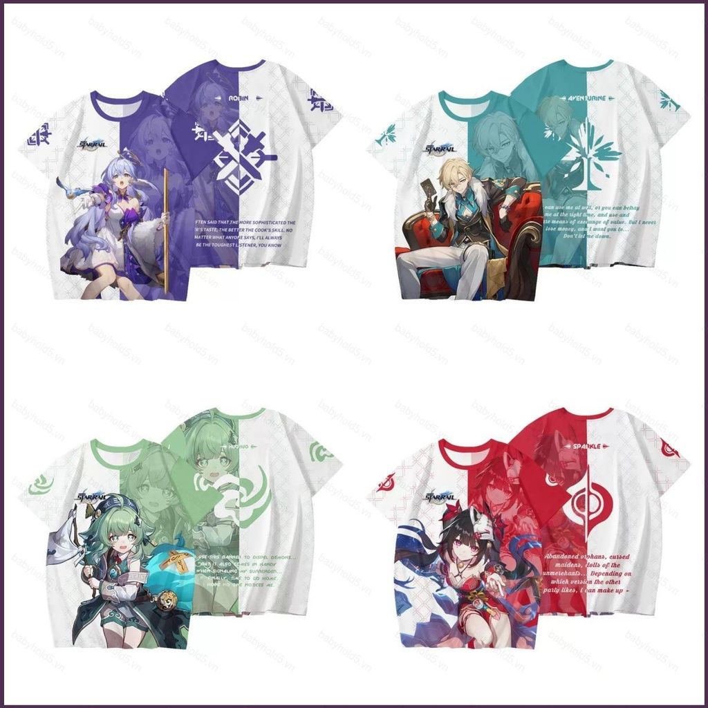 BH5 Honkai Star Rail Robin Sparkle Aventurine HuoHuo Cosplay vải 3D mùa hè Áo thun Anime tay ngắn hà