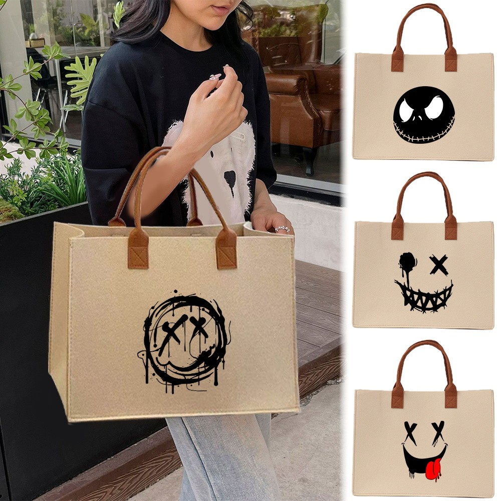 Thickened In stock Exquisite print 【Lowest price】 Commuter shopping bag Large capacity Large felt to