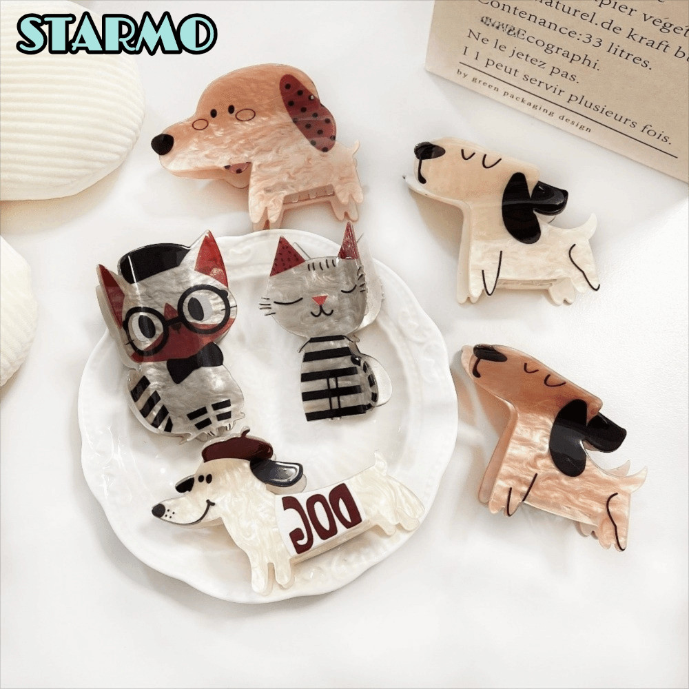 STARMO Lấy Kẹp, Phim Hoạt Hình Chó Con Mèo Con Acrylic Acetate Kẹp Tóc, Phụ Kiện Tóc Kawaii Acetate 