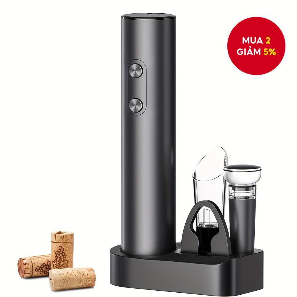 Bộ Mở Rượu Vang Điện Chạy Bằng Pin Mới Với Nắp Chân Không, Dao Cắt Nilon Và Đế Lưu Trữ Dễ dàng