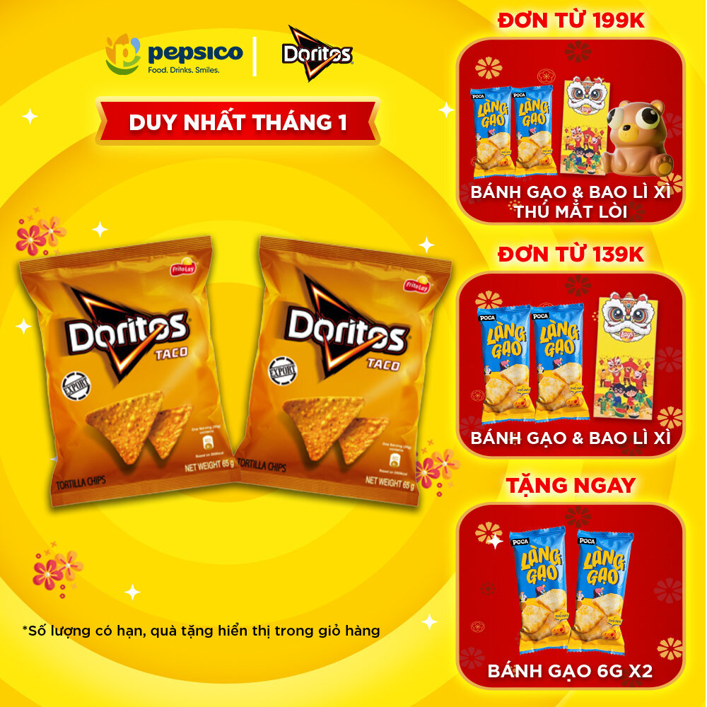 Combo 2 gói snack Ngô Giòn Doritos 65G vị Taco - snack tortilla tẩm vị đậm đà kiểu Mỹ