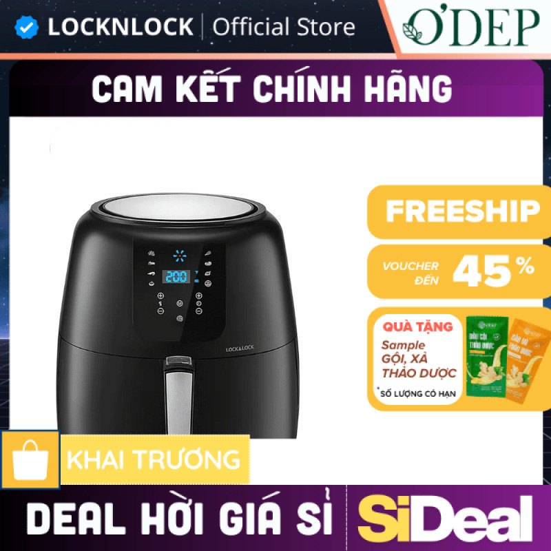 Nồi chiên không dầu 5,2L LocknLock Chính hãng 1800W EJF357BLK - SIDEAL SIA
