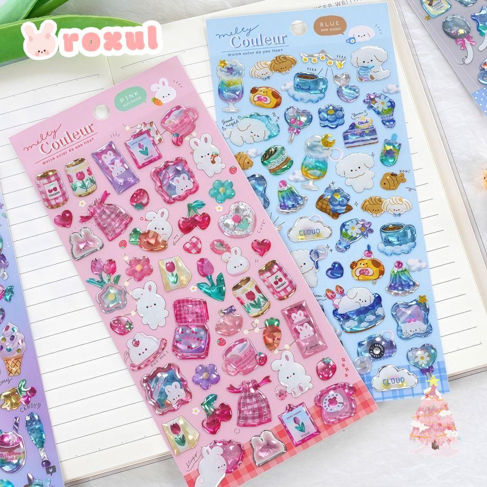 ROXUL Crystal Sweet Candy Sticker, Water Cup Sticker Cat Eye Effect Animal Cartoon Crystal Sticker, 