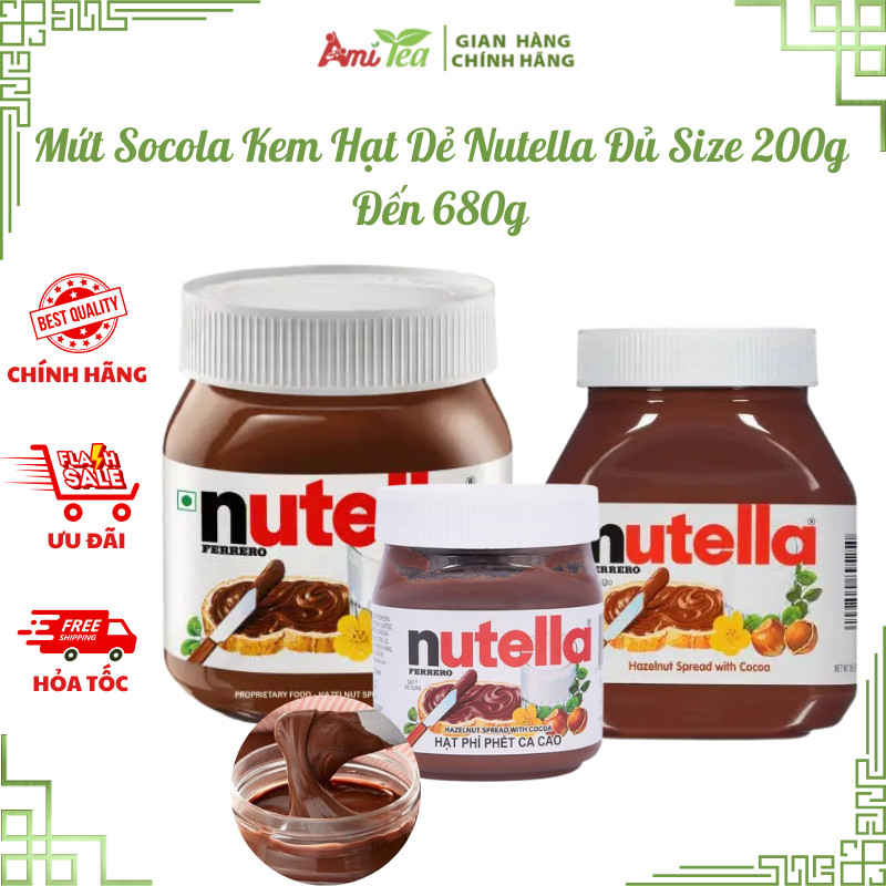 Mứt Socola Kem Hạt Dẻ Nutella Đủ Size 200g Đến 680g, Nhập Khẩu Đức Phết Bánh Mì Làm Bữa Sáng