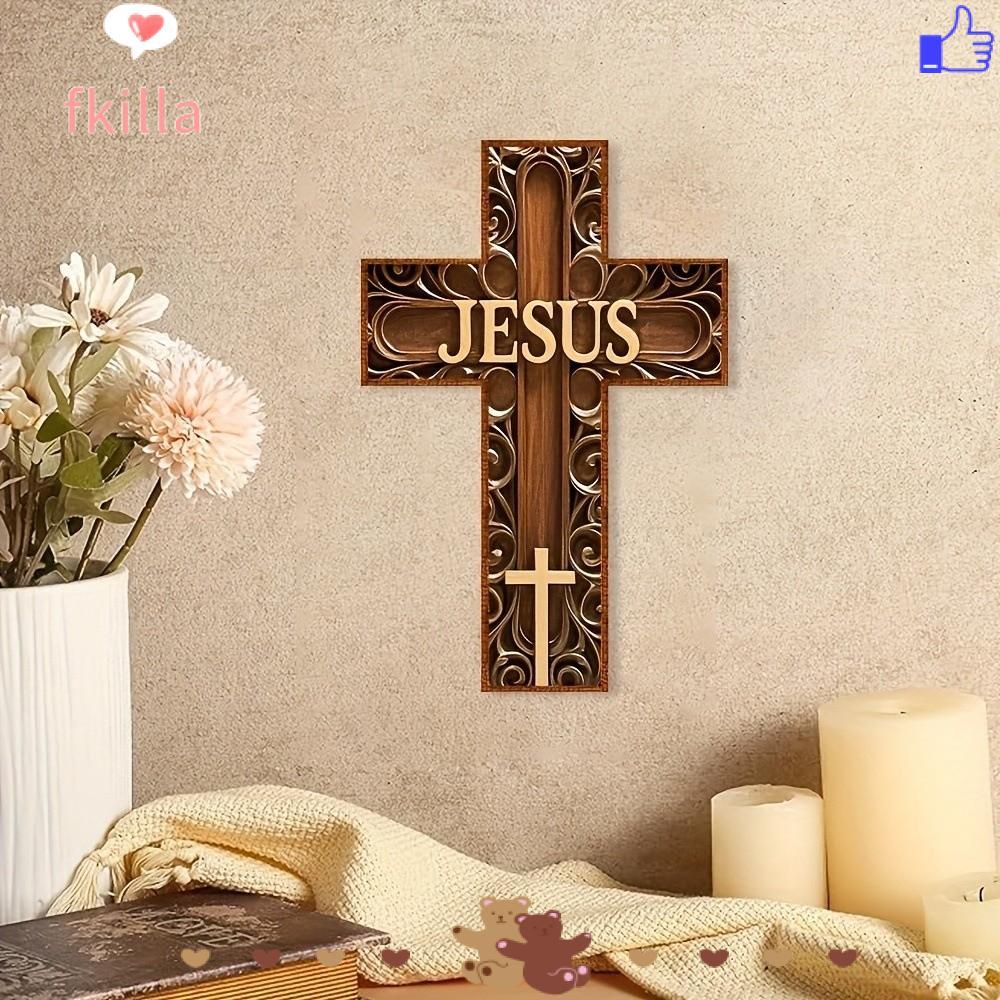 FKIL Christians Cross Sign, Gỗ 12 x 8 Inch Cross Wall Decor, Vintage Inspirational Wall Art Decor Fa
