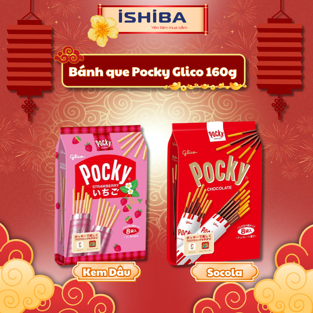 [TẾT 2026] Bánh que Pocky Nhật Bản 2 vị dâu, socola (8 gói nhỏ)