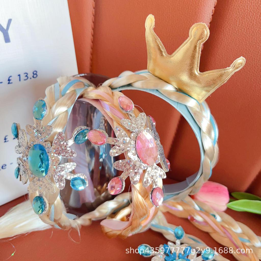 Spot Goods#Children's Crown Frozen Wig Braid Super Fairy Hair Accessories Girl Princess Style Hairba