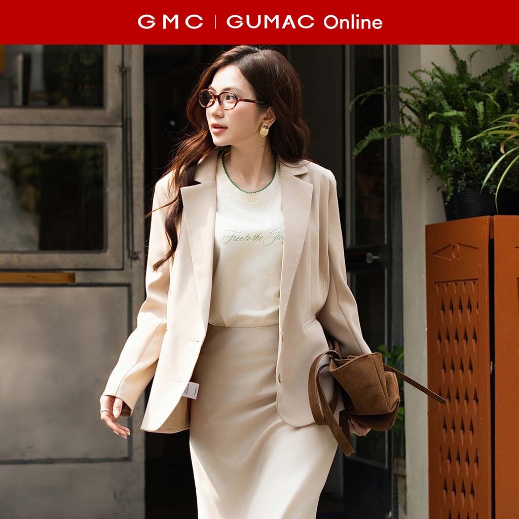 Áo khoác blazer nữ tay dài GUMAC form suông chất xẹc ý lai vuông tròn có túi dễ phối đồ OWF12088