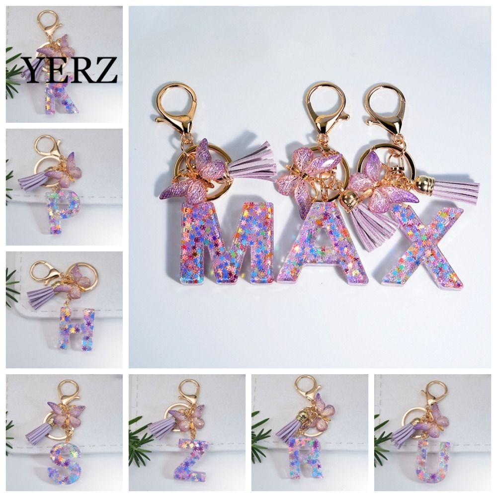 YERZ A To Z 26 Bảng Chữ Cái Móc Khóa, A To Z 26 Chữ Cái Bảng Chữ Cái Bông Tuyết Tím Móc Khóa Chữ Cái