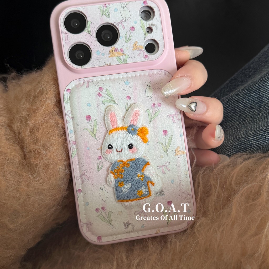 G.O.A.T Tulip Thêu Rabbitcasin Tương Thích Cho iPhone 17 Pro Max iPhone 17 16 15 14 Pro Max Chống Rơ