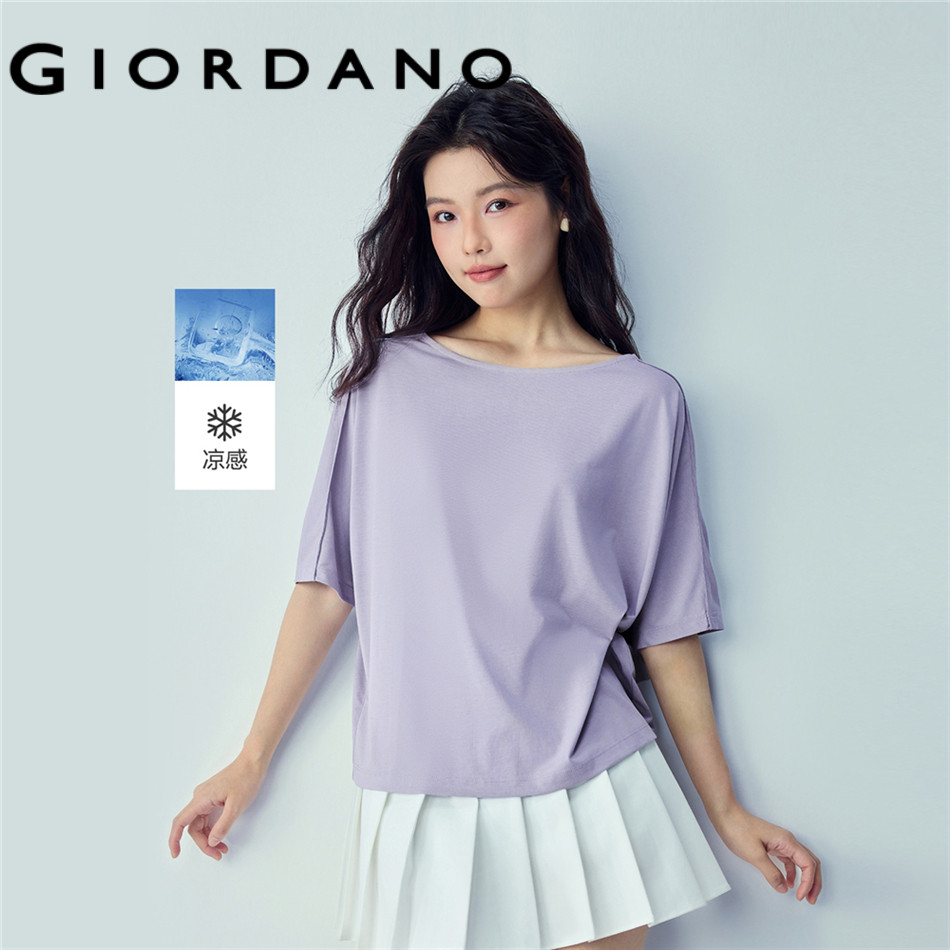 GIORDANO WOMEN Cooling boat neck 1/2 sleeve loose tee 05326394