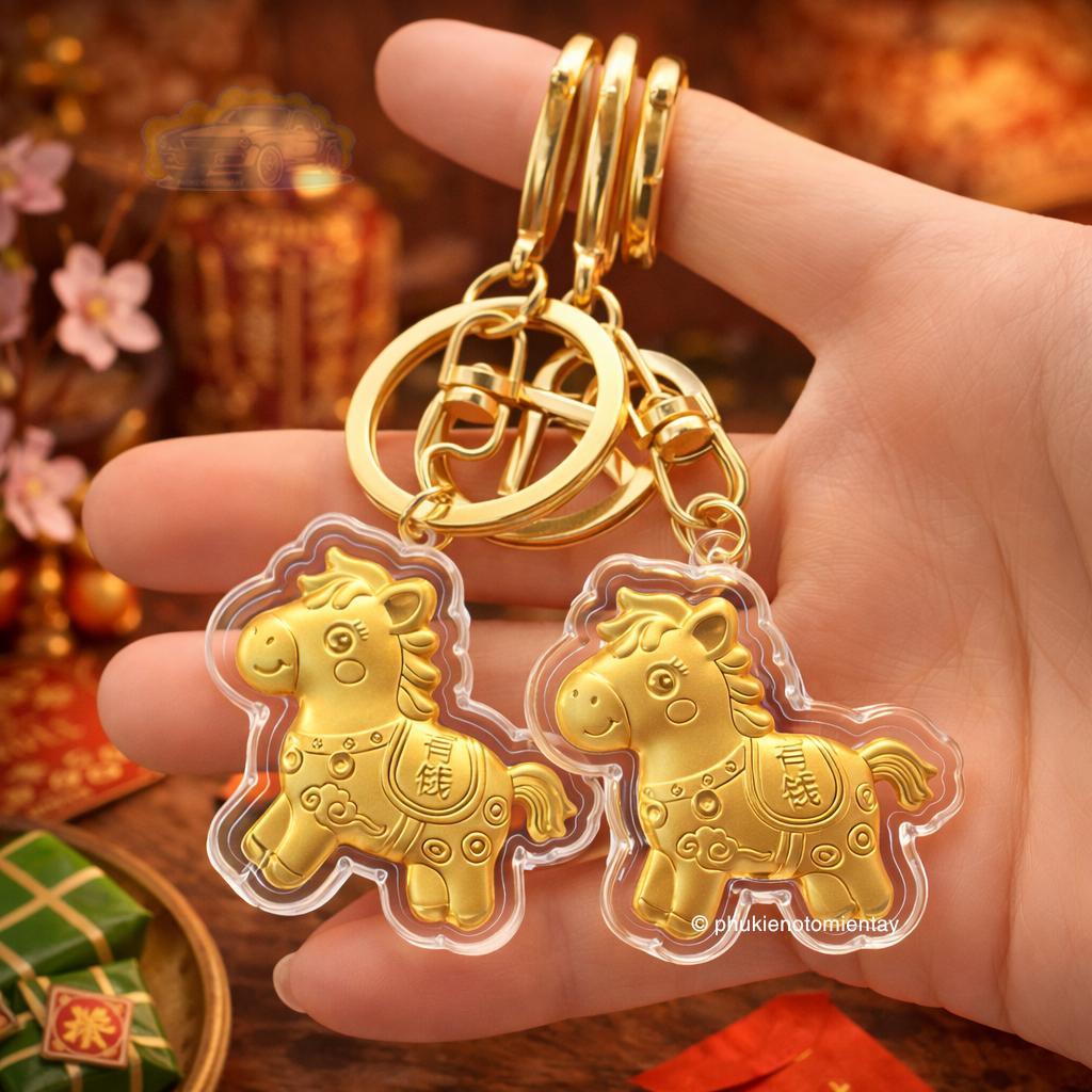Móc Khóa Ngựa Mạ Vàng Phong Thủy Mã Đáo Thành Công  Quà Tặng Tết May Mắn 2