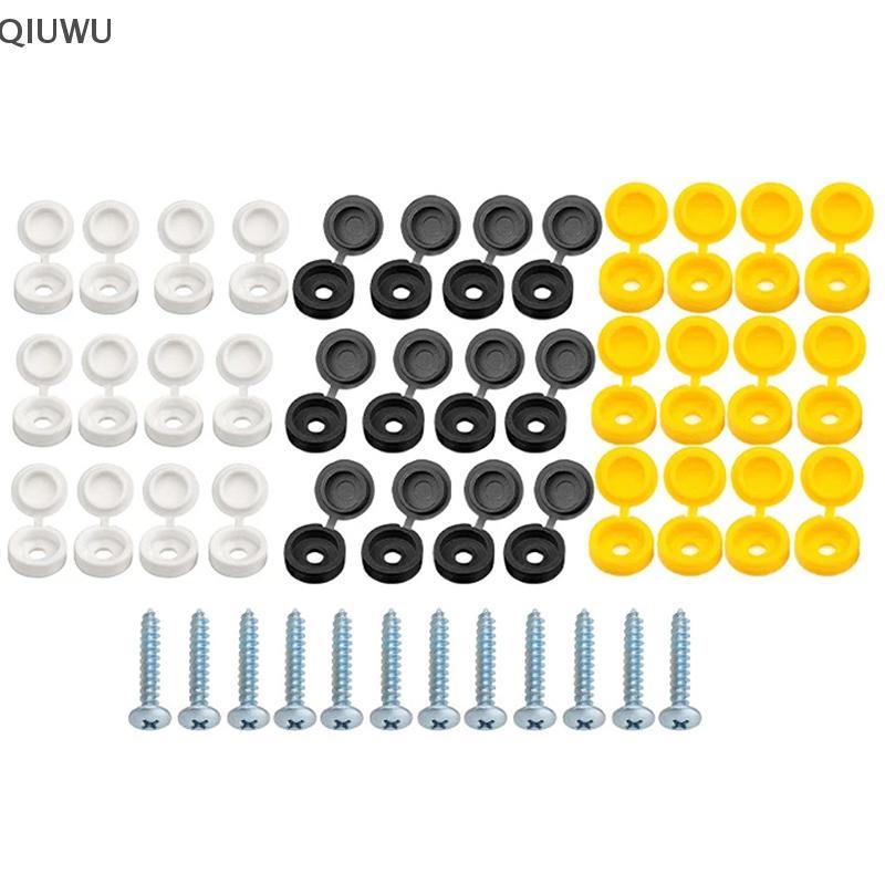 QIUWU 48 Chiếc Xe Bản Lề Nắp Số Giấy Phép Lắp Cố Định Tự Khai Thác Vít Trắng Vàng Biển Số Đinh Tán.