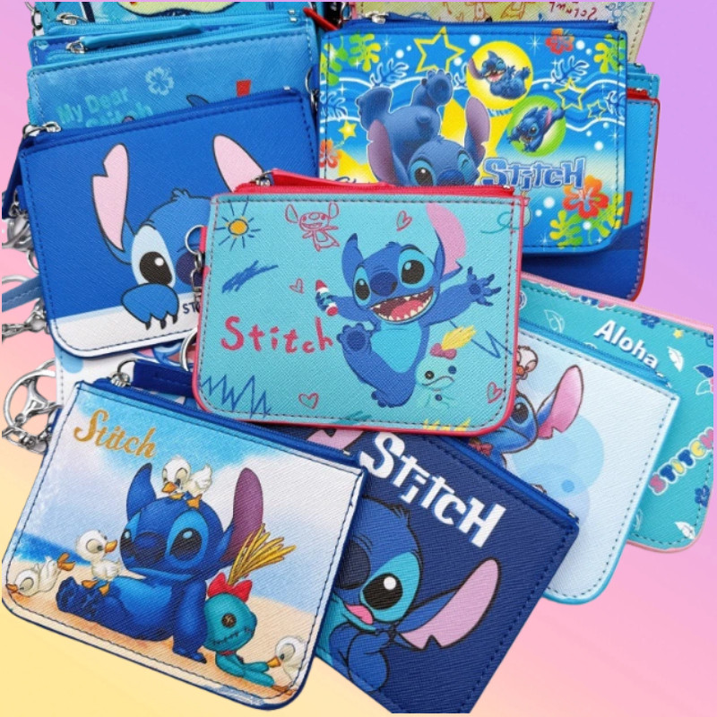 Stitch Đựng Thẻ Ví Đựng Tiền Xu Dây Kéo Stitch Lilo & Stitch Móc Khóa Ví PU Chống Thấm Nước Ezlink T