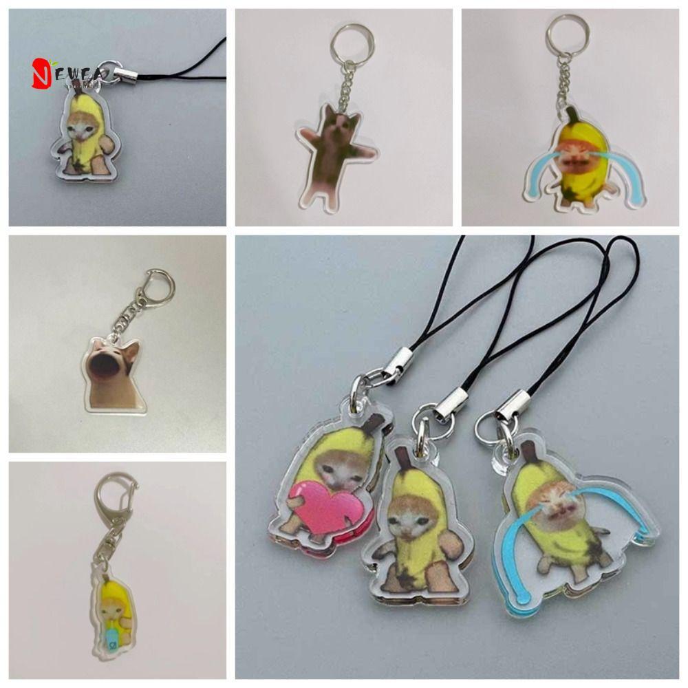 NEWEARTH LIMIT Banana Cat Dây chuyền điện thoại di động, Móc khóa Banana Cat Gato Meme Cat Mặt dây c