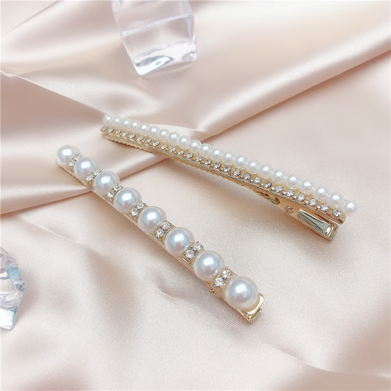 Spot Goods#Korean Dongdaemun imported hair accessories, fashionable pearl and rhinestone simple hair