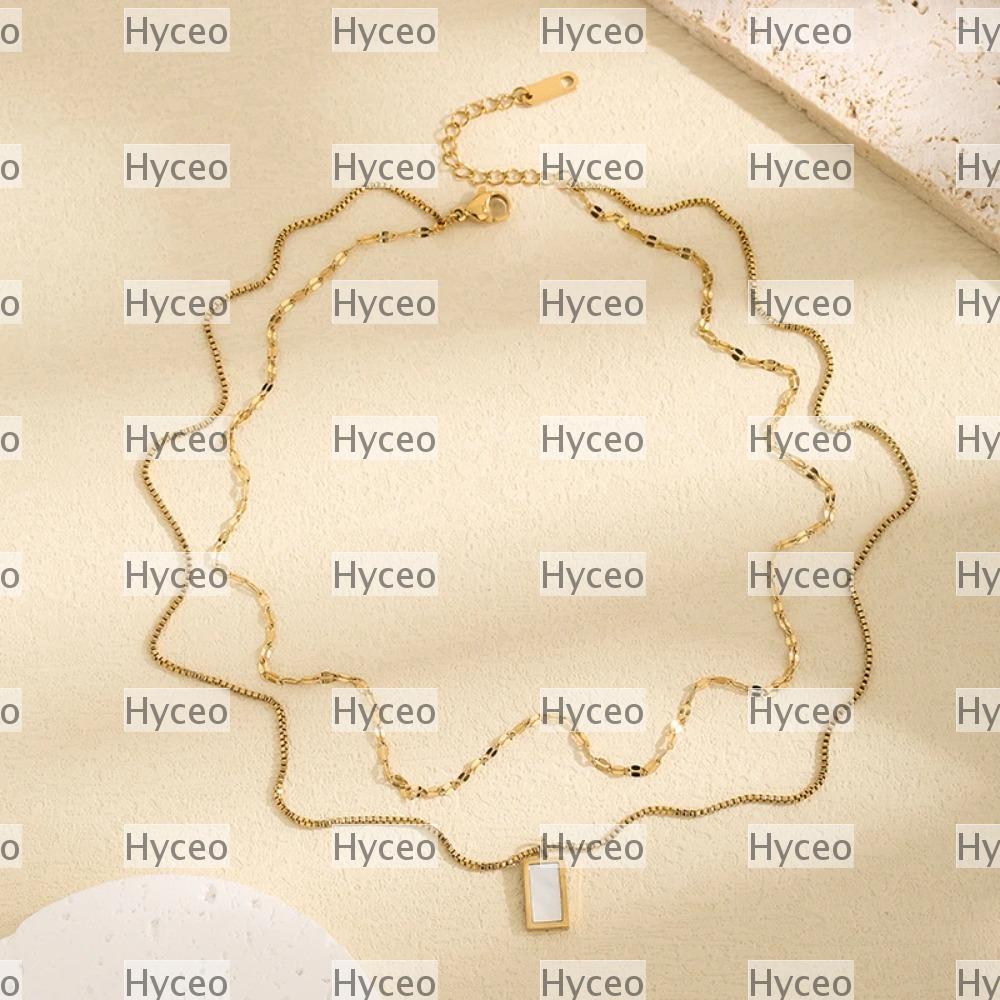 Vòng cổ mặt dây chuyền hình vuông HYCEO, Thép titan Thiết kế tối giản Vòng cổ hai lớp, Dây chuyền 2 lớp Nhúng vỏ sò Vòng cổ Choker Trang sức nữ