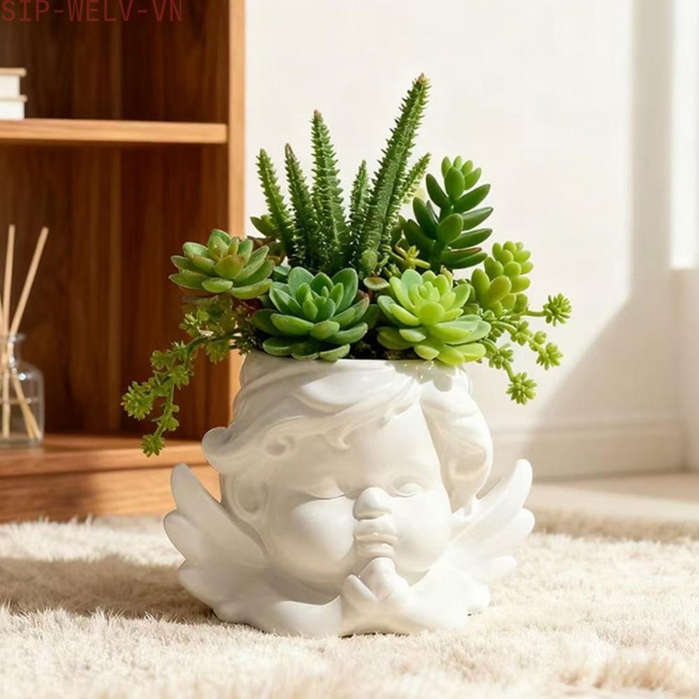 {WELV}Nordic Style Angel Succulent Container Decorative Fake Plant Home Desktop