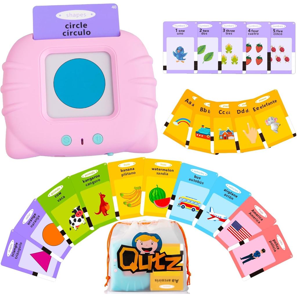 Thẻ Flash học tập QuTZ ABC cho trẻ mới biết đi 2-4 tiếng Anh song ngữ tiếng Tây Ban Nha, Đồ chơi tự 