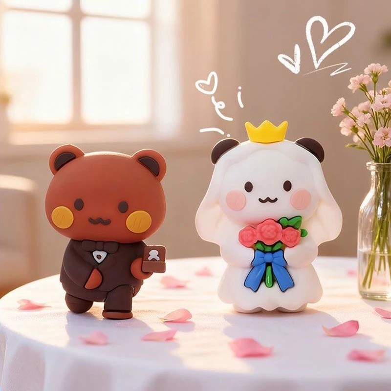 Áo choàng trắng Bubu Dudu Bộ 2 món Panda Bubu Yier Cặp đôi Bức tượng BUBU DUDU Váy cưới Đồ trang trí